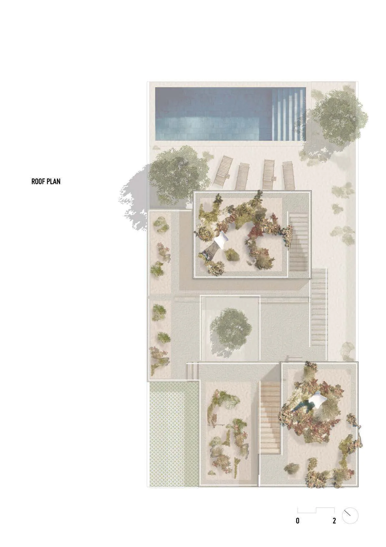 Roof plan with the planted terrace